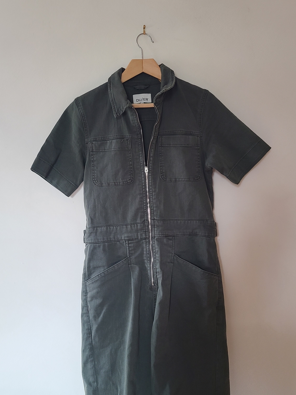 Short-Sleeve Utility Jumpsuit in Olive Green